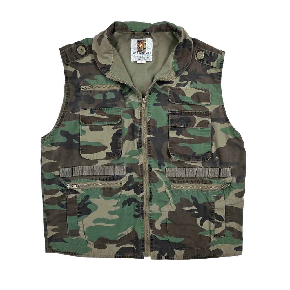 Rothco JR GI Boys Ranger Vest XL Camo Woodland Utility Multi Pocket Fishing Vest